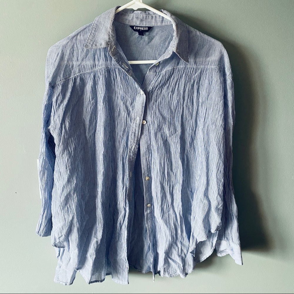 Express blue striped button down shirt